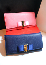 Luxury Salvatore F Brand Women Genuine Leather Classic Hasp Bow Clutch Wallets Saffiano Cowhide Purse Card