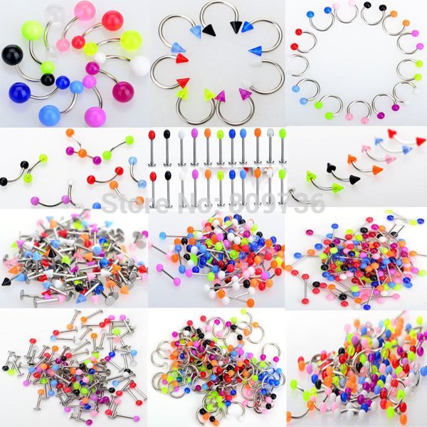 Wholesale 10pcs Lots body Jewelry Tragus Labret Bar Tongue Eyebrow belly Lip Rings Piercings Stainless steel