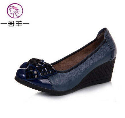 2014 new fashion high heels women pumps women genuine leather wedges shoes women single casual shoes