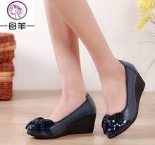 2014 new fashion high heels women pumps women genuine leather wedges shoes women single casual shoes