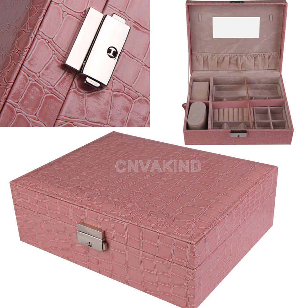  Cu3 Pink Leather Jewelry Box Case Storage Organizer Earrings Display Lock Key