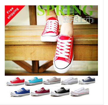 11colors canvas shoes low high style classic Canvas Shoes Lace up women men Sneakers lovers shoes