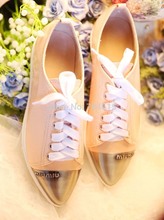  free shipping womens patent leather brand flat pink white metal logo toe inside not logo