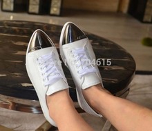  free shipping womens patent leather brand flat pink white metal logo toe inside not logo