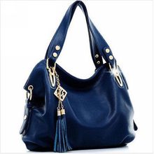 New 2015 Luxury Bag Women Messenger Bag Pu Leather Hobo Shoulder Bag Fashion Style Tassel Handbag Blue Color Bolsos N6611