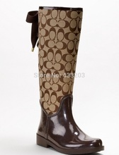 Free Shipping 2014 Brand Knee-High Rainboots Fashion Women Rubber Rain Boots C Winter Waterproof Women Boots