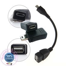 1x micro usb 5pin otg cable black  + 1piece micro usb 5pin female to mini usb  male data sync adapter GPS PDA