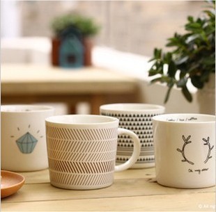 Zakka cartoon style striped triangle diamond antlers pattern breakfast milk cup mug