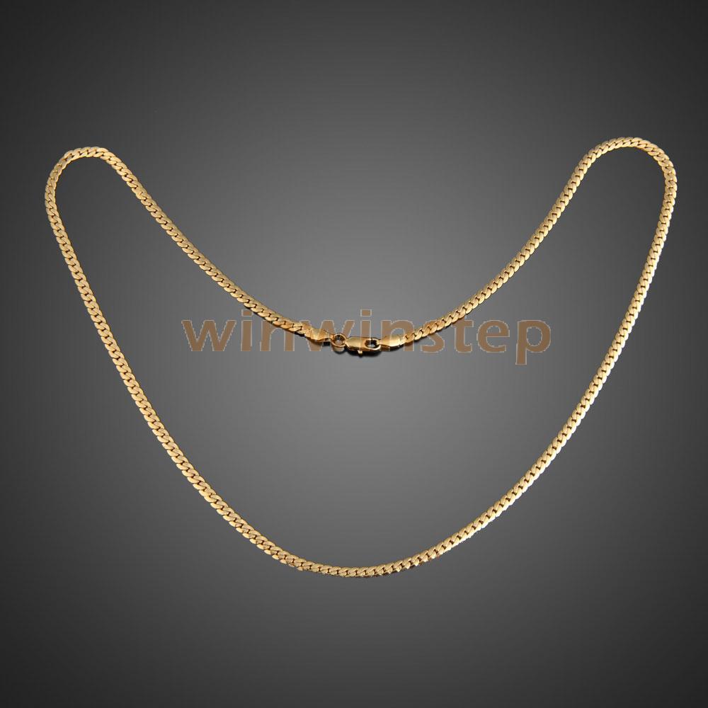 BS S Fashion Simple Design Gold Plated Flat Curb Chain Necklace for Men Women