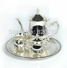 Free shipping top rated shiny silver plated metal coffee set tea set for weddings or party