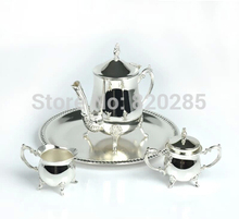 Free shipping top rated shiny silver plated metal coffee set tea set for weddings or party