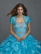 Custom Made Organza Ruffles Lace Crystals Pink Quinceanera Dresses Ball Gowns with Jacket Blue Vestidos De