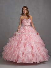 Custom Made Organza Ruffles Lace Crystals Pink Quinceanera Dresses Ball Gowns with Jacket Blue Vestidos De