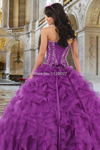 Luxurious Sweetheart Beaded Crystals Ruffles Plus Size Newly Purple Vestidos De Quinceanera Dresses Ball Gowns 2014