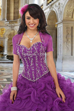 New Arrival Free Shipping Bandage Vestidos De Quinceanera 2014 Purple with Jacket Ball Gowns Beaded Quinceanera