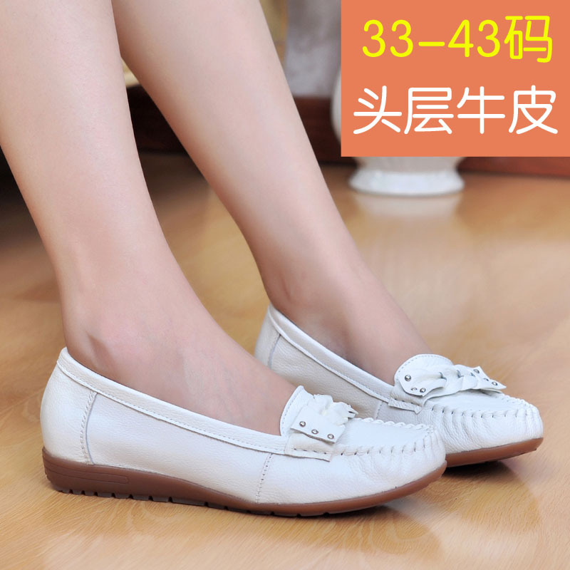Nurse shoes white bow women shoes tendon at the end mom rivets flat shoes genuine leather