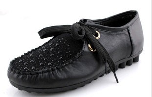 Diamond single shoes genuine leather flat shoes large size women shoes size 35 43 