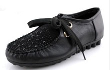 Diamond single shoes genuine leather flat shoes large size women shoes size 35 ~ 43