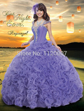Princess Roses with Straps Beads and Rhinestones Purple Vestidos De Quinceanera 2014 Ball Gowns Quinceanera Dresses