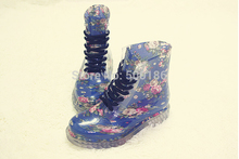 NWT 2014 PVC Transparent Womens Colorful Crystal Clear Flats Heels Water Shoes Female Rainboot Martin Rain