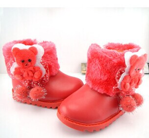 Free shipping new 2014 winter PU ankle children boots warm red snow boot girls falt shoes