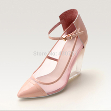 2014 new T station serves high heeled sandals hollow transparent Toe Sandals