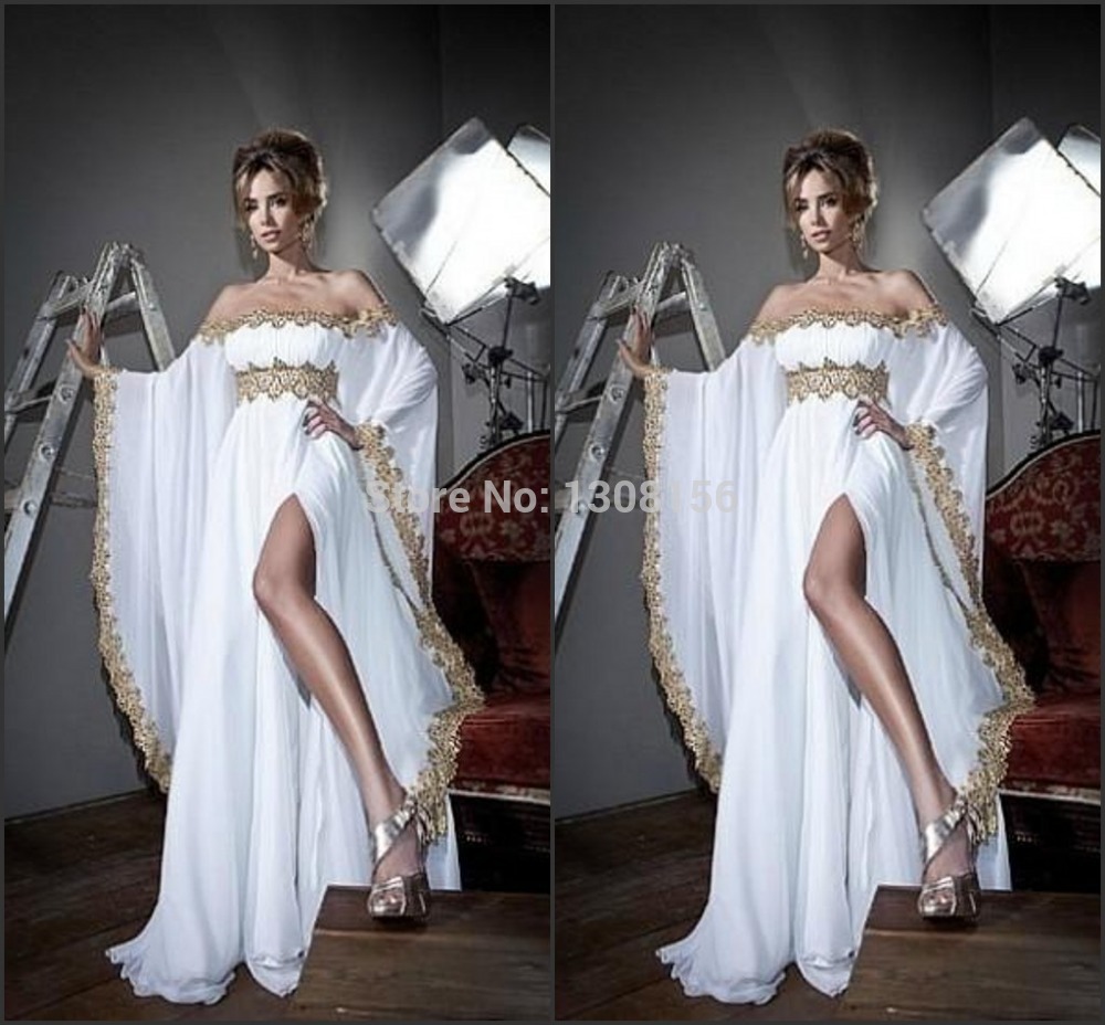 ... White-Chiffon-Gold-Appliques-Abaya-Kaftan-Dubai-Full-Sleeve-Prom-Dress