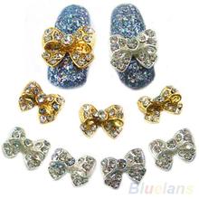 10 PCS Womens Zircon Alloy Bow 3D Nail Art Tips Stickers Decoration Jewelry DIY decoration 015S