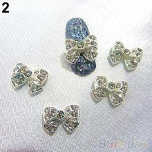 10 PCS Womens Zircon Alloy Bow 3D Nail Art Tips Stickers Decoration Jewelry DIY decoration 015S