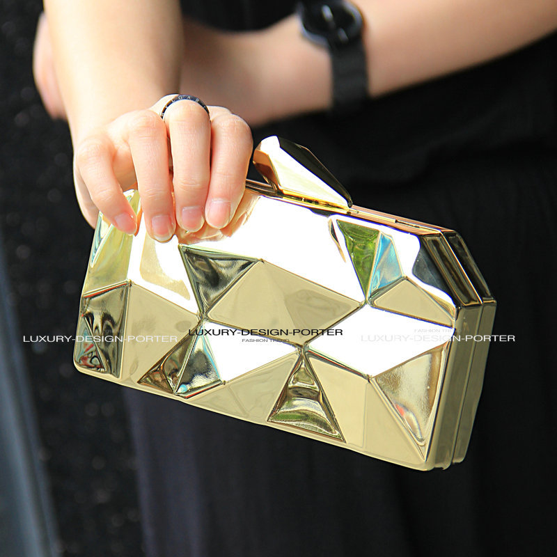 Designer Metal 3D Dimensional Chain Shoulder Bag Hard CASE Clutch Women handbag Wedding party Purse Bolsa