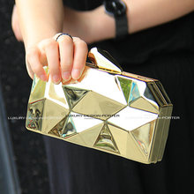 Designer Metal 3D Dimensional Chain Shoulder Bag Hard CASE Clutch Women handbag Wedding party Purse Bolsa