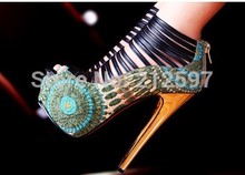 Free ShippingPeacock pumps high-heeled shoes 16cm ultra high heels platform thin heels open toe sandals women