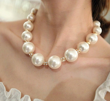 Hot sale statement big pearl necklaces pendants for women rhinestone ball set in shining fashion jewelry Korean style