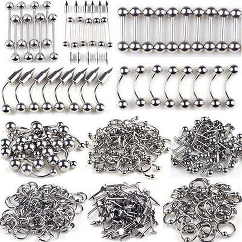 Chic Wholesale Lots 10pcs Tongue Eyebrow Lip Belly Navel Ring 17 Styles Stainless Steel Piercings Body