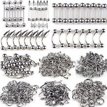 Wholesale Lots 10pcs Tongue Eyebrow Lip Belly Navel Ring 17 Styles Stainless Steel Piercings Body Jewelry Free SHipping