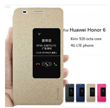 Leather Case for Huawei Honor 6 Kirin 920 octa core 4G LTE phone Stand Cover Window Free Screen Film