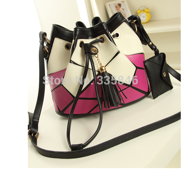 new 2014 Japanese Korean fashion handbag fashion bump bucket bag stitching one shoulder inclined across packagesr