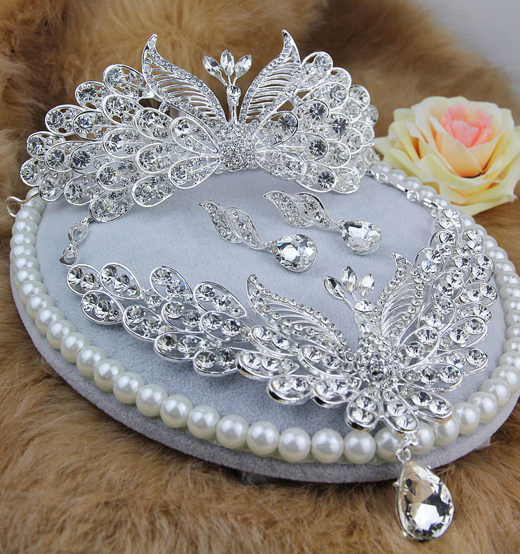 Alloy rhinestone bride peacock the bride necklace hair accessory piece set marriage accessories style accessories
