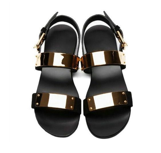 Men s fashion Sandals 100 genuine leather sequined the same as brand sandals metal piece sandals