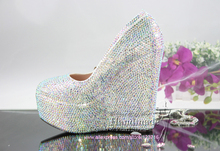 Custom Design rainbow Crystal Wedge Wedding Shoes for bridal party high heel platform dress wedges with