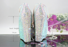 Custom Design rainbow Crystal Wedge Wedding Shoes for bridal party high heel platform dress wedges with