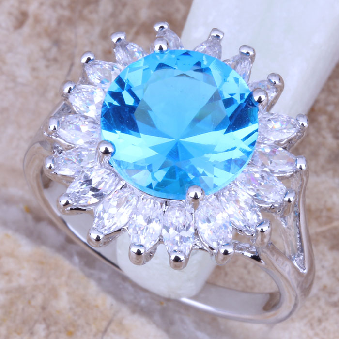 Lovely Sky Blue White Topaz Silver Stamped 925 Women s Fashion Fine Jewelry Ring Size 6