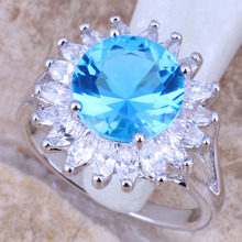 Lovely Sky Blue White Topaz Silver Stamped 925 Women’s Fashion Fine Jewelry Ring Size 6 / 7 / 8 / 9 Free Gift Bag R0820