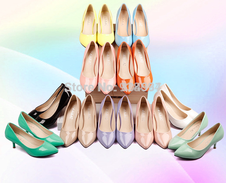New 2014 Patent leather 5CM High heel Shoes Sexy OL Pointed toe Women pumps Neno color