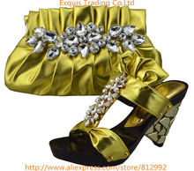 Hot glitter Italy matching shoe and bag set with glass rhinestone with free shipping for party 1308-L6 Size 38-43 gold
