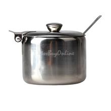 Mini Stainless Steel Pot Tea Sauces Coffee Jam Lid Salt Spoon Bowl Sugar I BHU2