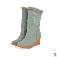 2014 New Style Women High Heel Thick Heel Rivets Wedges Snow Boots Lady Keep Warm Platforms