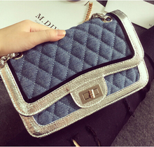 Women handbag women messenger bags famous brand designer channelled style chain denim plaid shoulder bag PU leather small bags