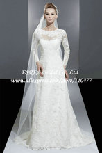 Modest High Neck A Line Vintage Lace Long Sleeve Wedding Dress Muslim Bridal Gown RG1438