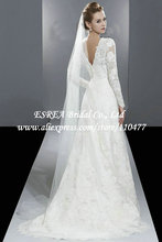 Modest High Neck A Line Vintage Lace Long Sleeve Wedding Dress Muslim Bridal Gown RG1438